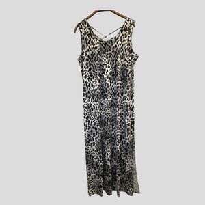 Women’s Dress Size XL Black White Gray Sleeveless Crisscross Neck Maxi Side Slit